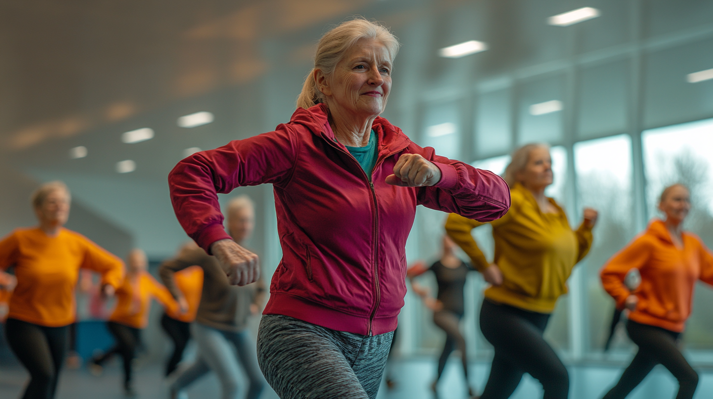 Група активних людей старшого віку під час заняття